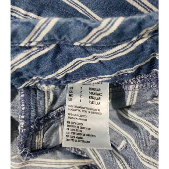 American Eagle Rail Road Pants Women's Size 2 Blue Striped Tie Waist Wide Leg - Picture 9 of 13